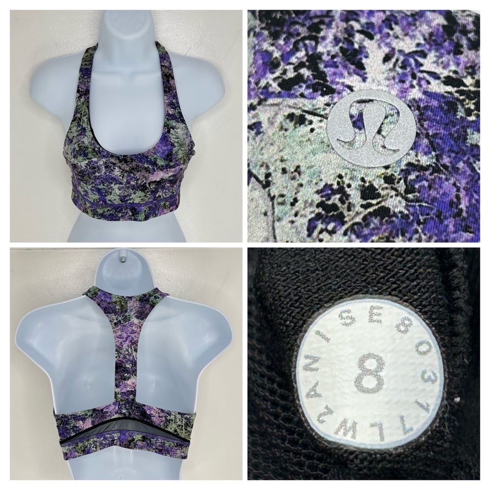 Lululemon Break Free Bra Size 8 Vivid Vision Multi Black Purple Yoga Run Gym‎